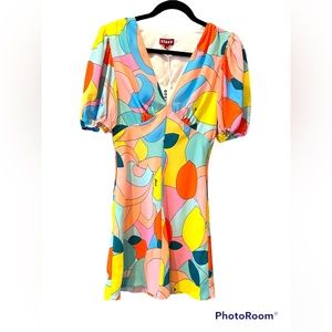 NWT Staud Mini Milla Dress in scarf-print Citrus Kaleidoscope in Size 4